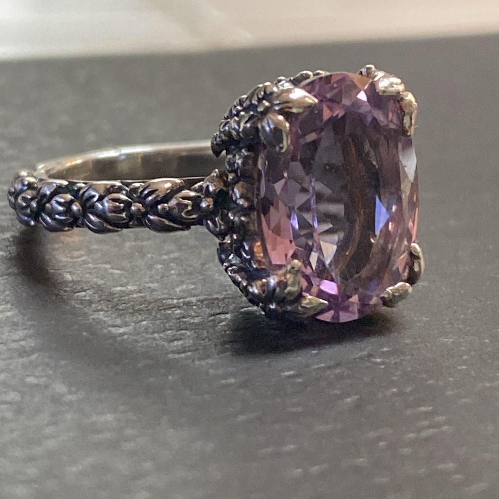 Stephen Dweck Sterling Silver Floral Accents Amethyst Ring - Picture 2 of 11